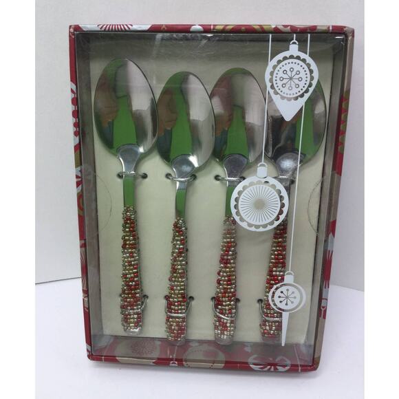 Wild Eye Designs 4 Piece Holiday Beaded Spoon Set NIB - Picture 1 of 3